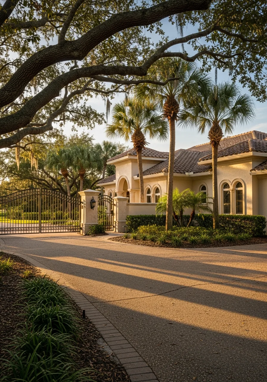 Bonita Springs golf community home with lush grounds and typical Southwest Florida design.